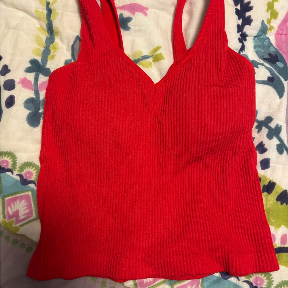 Red Ribbed Women's Top